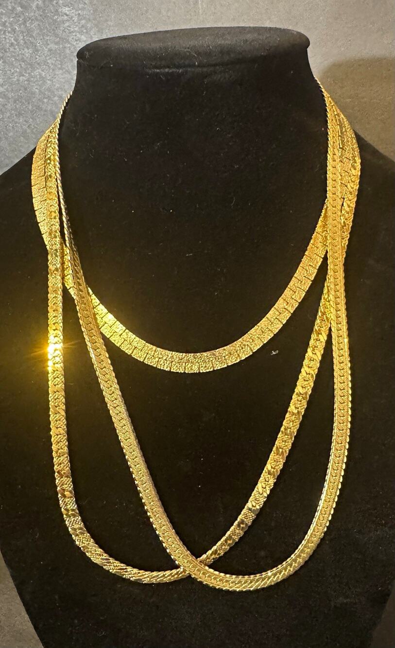 Chunky 80s Gold Tone Layered Statement Necklace Stack Unbranded Set of 3